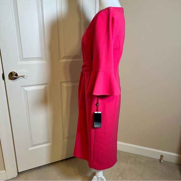 Adrianna Papell Midi Length Sheath Dress Stretch Knit Crepe Tie Front Size 8 - Picture 5 of 13